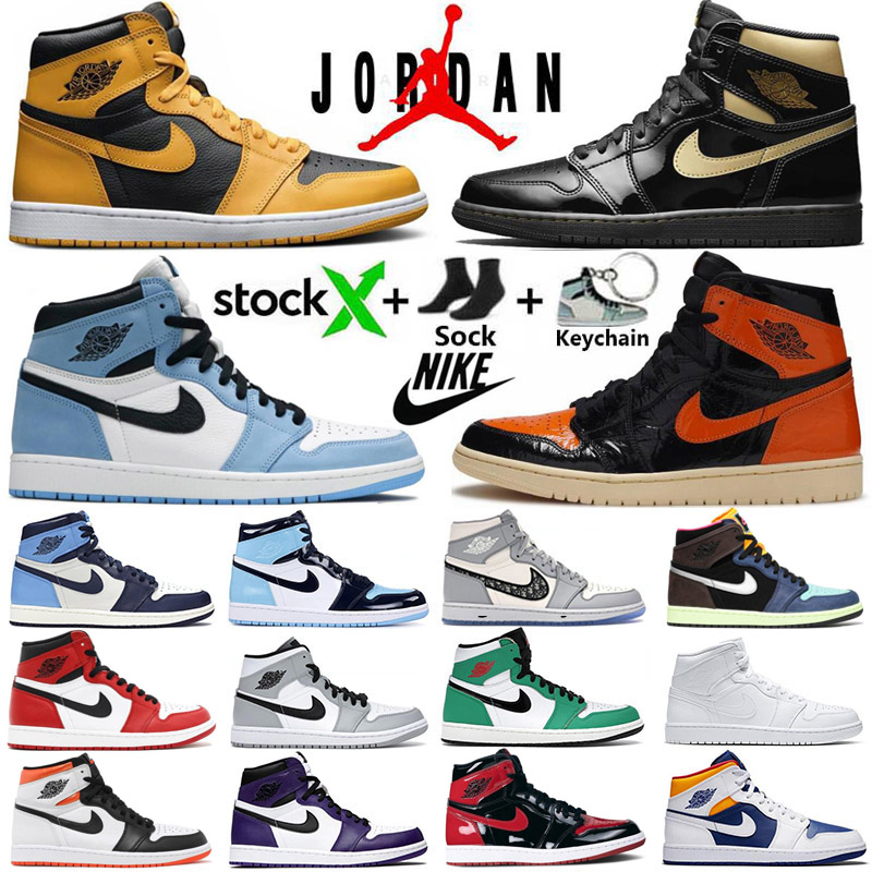 

Air Jordan Retro 1 OG Mens basketball shoes 1s Pollen University Blue black metallic gold mid smoke grey travis scotts shattered backboard women Sneakers trainers, 16