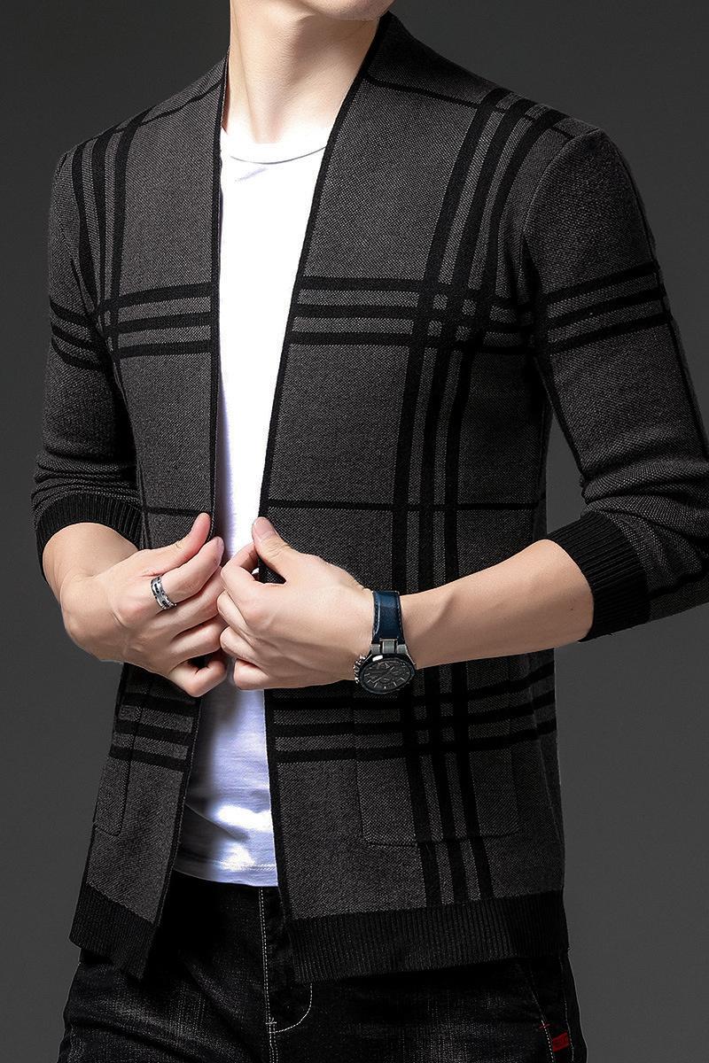 

Men's Sweaters Knitwear Coat 2021 Plaid Over Knitted Cardigan Slim Fit Sweater, White;black