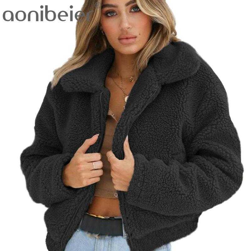 

Plus Size Autumn Winter Coat Women Fluffy Faux Fur Fashion Turndown Long Sleeve Cardigan Warm Soft Plush Outwear 210604, Cream