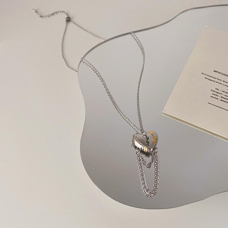 

Pendant Necklaces Kpop Grunge Broken Heart Tassel Chain Necklace Hip-hop Punk Women And Men Clavicle Love