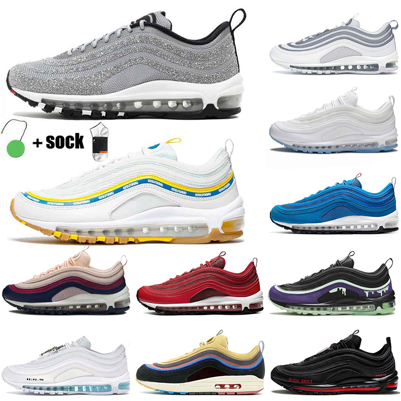 

2021 Cushion 97 Women Mens Running Shoes University Red Glace Blanche MSCHF Lil Nas X Satan 97s Triple White Sports Off Trainers Sneakers Size 36-45