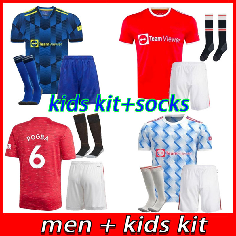 

Adult Kids kit 21 22 united soccer jerseys 2021 VAN DE BEEK B. FERNANDES RASHFORD LINGARD football shirt CAVANI UTD boys kits, Black