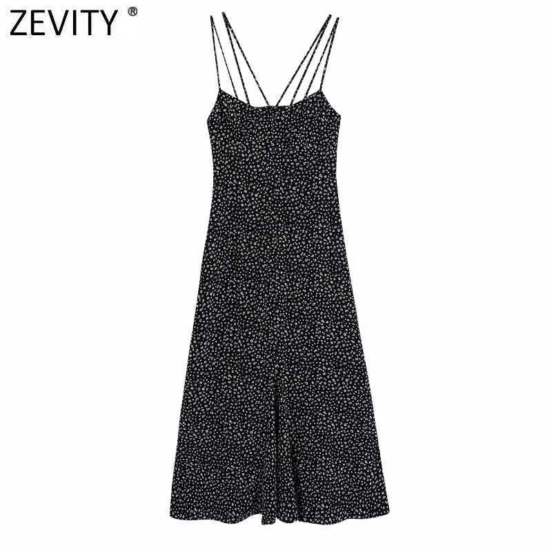 

Zevity Women Sexy Backless Floral Print Casual Slim Sling Midi Dress Female Chic Spaghetti Strap Summer Beach Vestido DS8309 210603, As pic ds8309bb