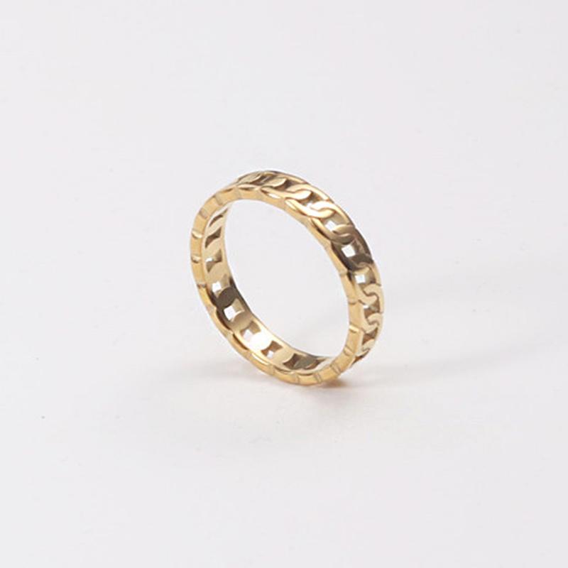 

Wedding Rings Simple Design Chain Ring Cool Titanium Steel Link For Men Women Gold Color Finger Jewelry Party Gifts