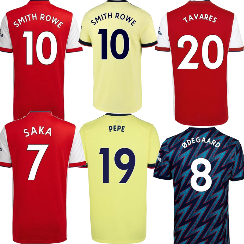 

SMITH ROWE Gunners Mens soccer jerseys size s-3XL Home Red Away Yellow Third HENRY Fans version TIERNEY WILLIAN camiseta de fútbol football shirts uniforms 21 22, Away with patches