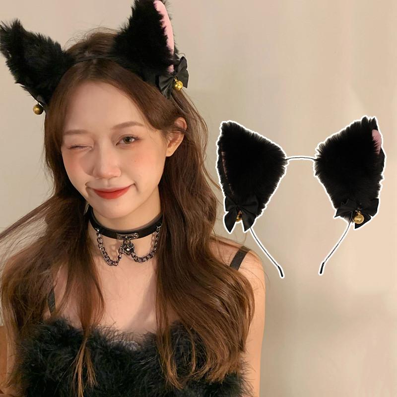 

Hair Clips & Barrettes Korean Version Of Cute Bow Bells Three-Dimensional Cat Ears Plush Headband Girl Sweet Wild Halloween Accessories, Golden;silver