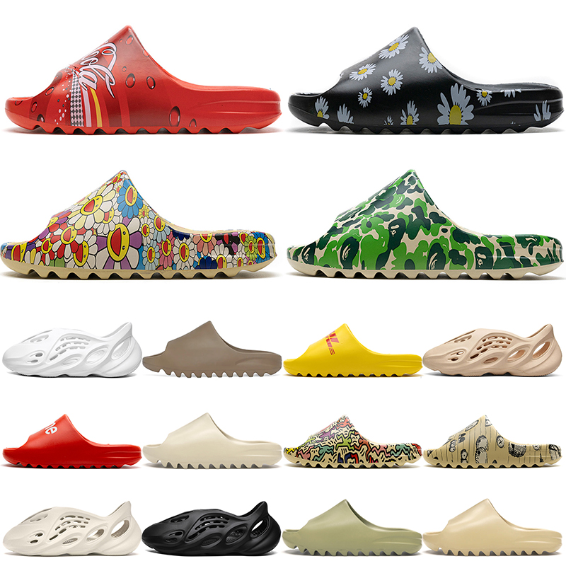 

2021 Wholesale Kanye Kid Slipper Slippers Foam Runner Blue Triple Black White Flip Flop Desert Sand Summer Mens Womens Off Designer 25-45, B20 36-47