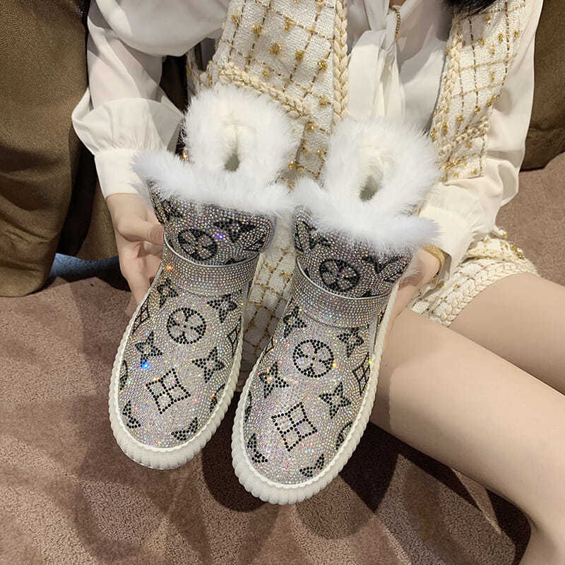 

Winter women's snow boots with short legs high quality fashion and fleece thick soles outdoor comfortable warm cotton shoes, Silver