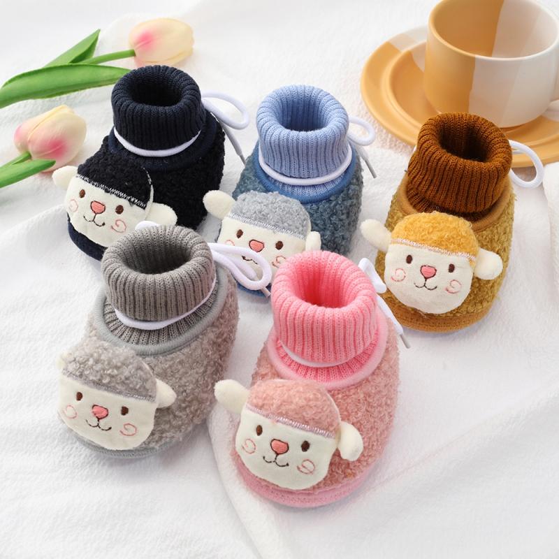 

Boots -18M Baby Boys Girls Fluffy Booties Knitted Socks Boot Winter Crib Shoes Cute Cartoon Monkey Non-Slip Soft Sole First Walkers