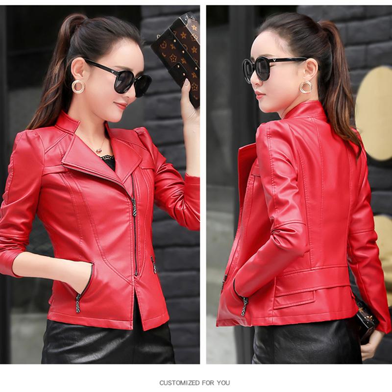 

Women's Leather & Faux WERTUIOP Women Jacket 2021 Spring And Autumn Short Slim Female Motorcycle Clothing Coat Outerwear Black