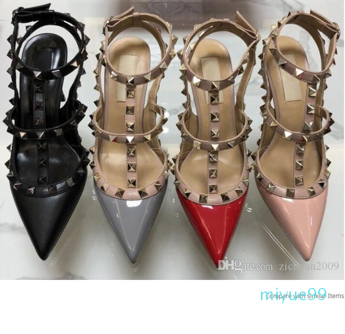 

2019 Women Pumps Wedding Shoes Woman High Heels sandal Nude Fashion Ankle Straps Rivets Shoes Sexy High Heels Bridal Shoes, Black