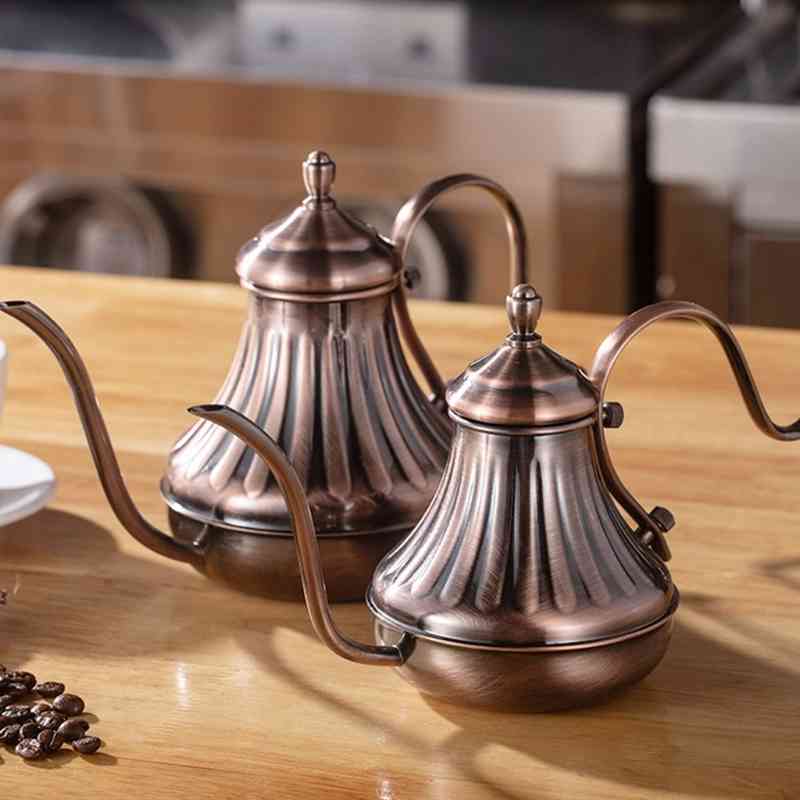 

Royal Fine Mouth Gooseneck Coffee Pot Long Spout Pour Over Drip Coffee Kettle Bronze 304 Stainless Steel DIY Coffe Maker Teapot 210330