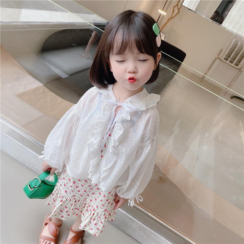 

Jackets Summer 2021 Girls Korean Cute Lace Hooded Sun Protection Clothes Children's Wear, Blue;gray