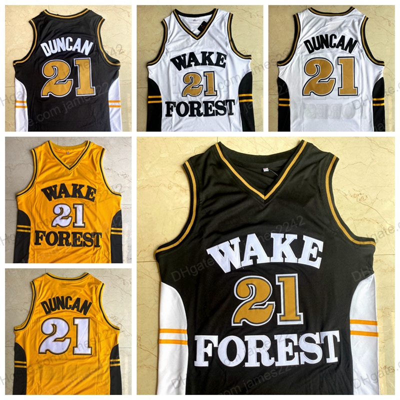 

Vintage Tim Duncan #21 Wake Forest Basketball Jersey Men's Stitched White Black Yellow College Jerseys Size S- Top Quality