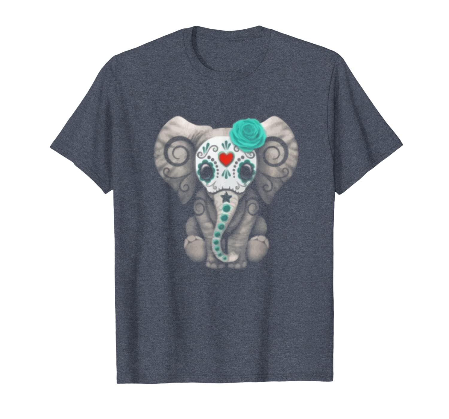 

Design By Humans Blue Day of The Dead Sugar Skull Baby Eleph T-Shirt, White;black