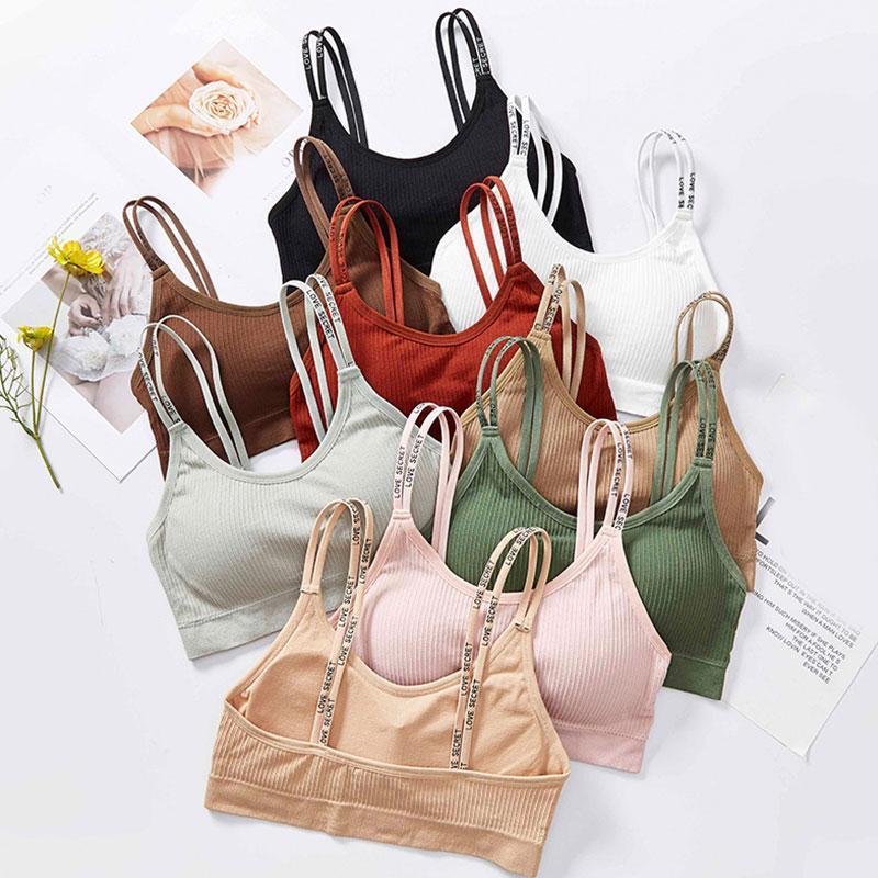 

Women's Sexy Seamless Crop Tops Sports Bra Tube Top Camisole With Removable Padded Underwear Female Tank Camisoles & Tanks, Khaki