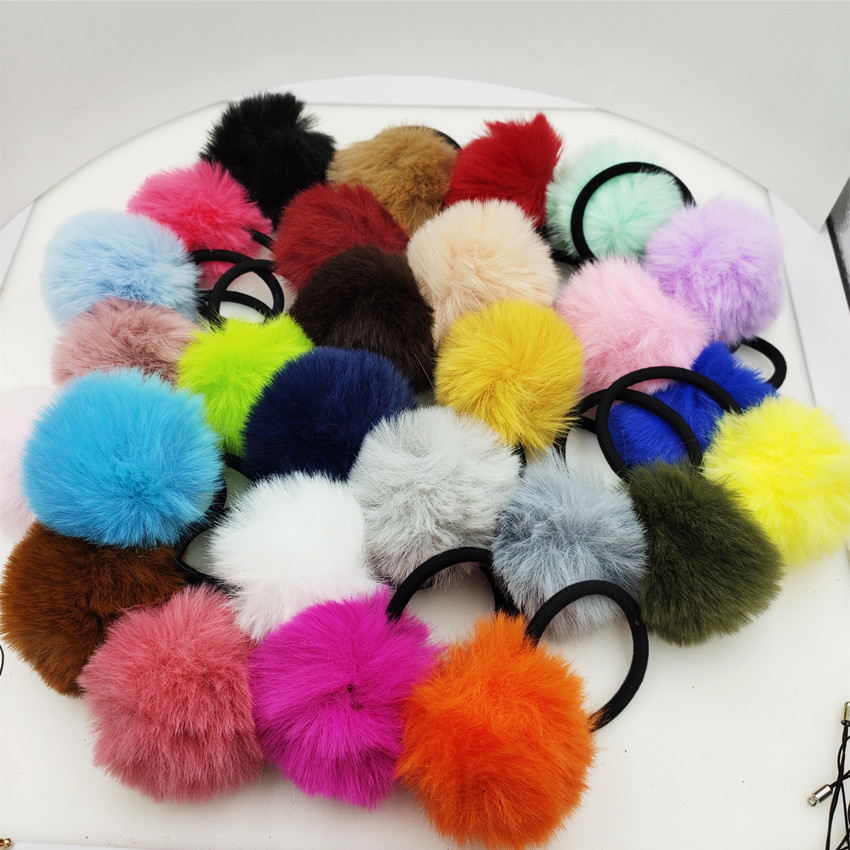 

20 Pcs /lot Fashion Cute Girl's Gifts Fluffy Imitation Banny Rubber Bands Pompon Elastic Ponytail Holder Hair Accessories