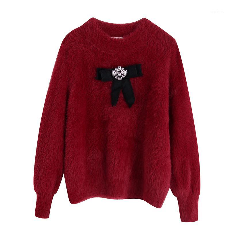 

Women's Sweaters OMIKRON Fashion Women Winter O-Neck Bow Appliques Sweater Long Sleeve Knitwear Lady Casual Pullover Top Streetwear Drop, White;black