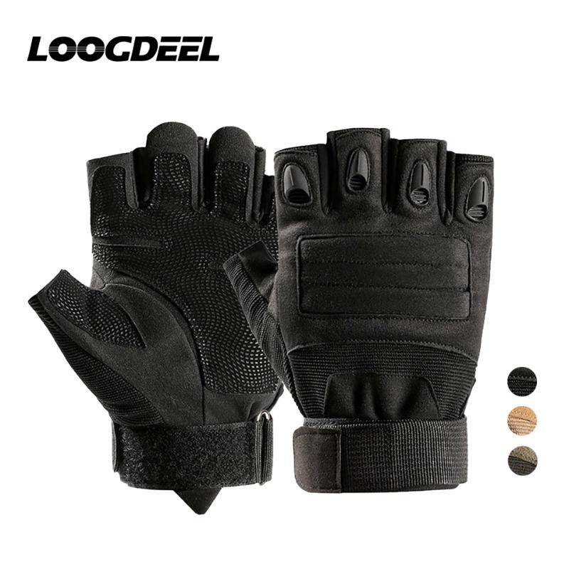 

Sports Gloves LOOGDEEL Half Finger Tactical Non-slip Wear-resistant Outdoor Mountaineering Cycling Training Protective, Black