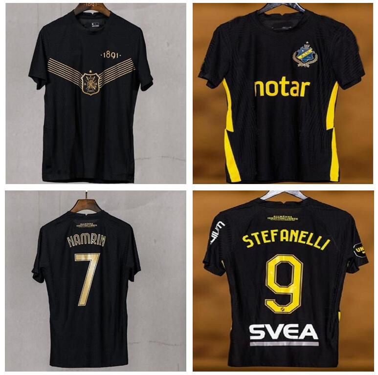 

2021 2022 AIK 130th anniversary soccer jersey home Shirt Black golden Papagiannopoulos Rogic Larsson tihi 21 22 Fotboll 130 Years top quality uniform