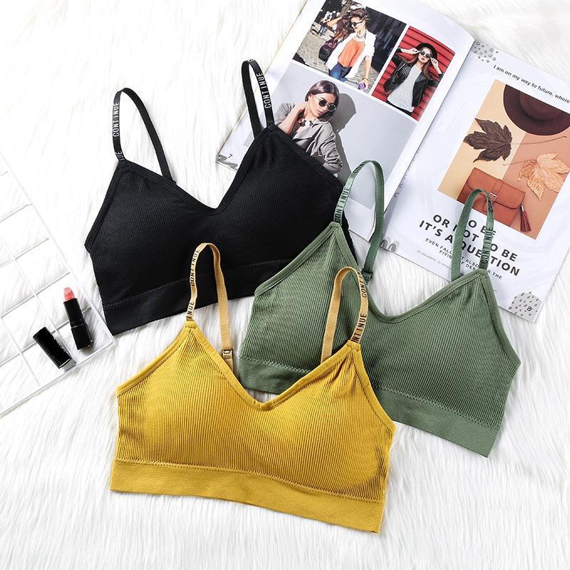 

Bustiers & Corsets Women Wireless Padded Bras Fashion Letter Shoulder Strap Tube Tops Ladies Sexy Gather Underwear, Black