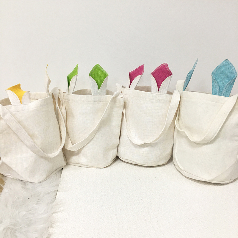 

Sublimation Easter Basket Festives Linen Rabbit Ears Bucket Easters Egg Tote Bag Festival Party Gift Bags