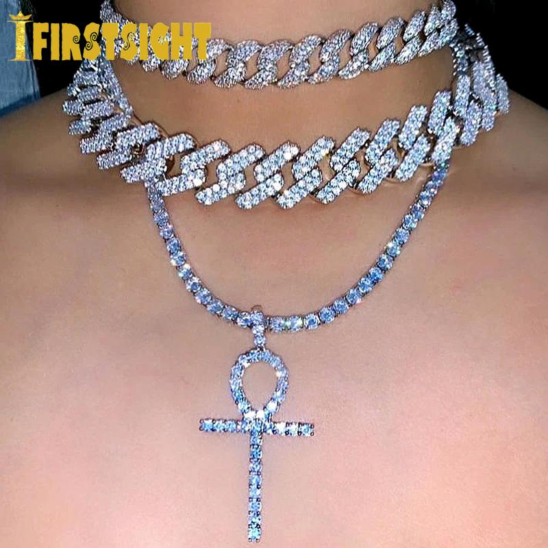 

Chains Cross Pendant Necklace Gold Silver Color Iced Out Micro Pave CZ Choker Hip Hop Fashion Delicate Jewelry Gift For Women