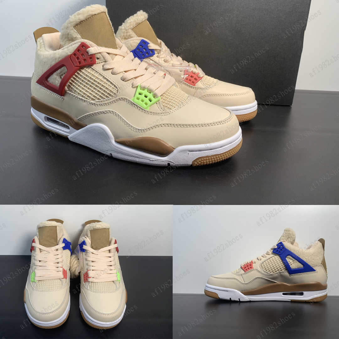

Sports Jumpman 4 university blue 4s Basketball Shoes Where The Wild Things Are Light Cream Beige Plush Fur Chunky Designer Sneakers Runner Trainers, 01
