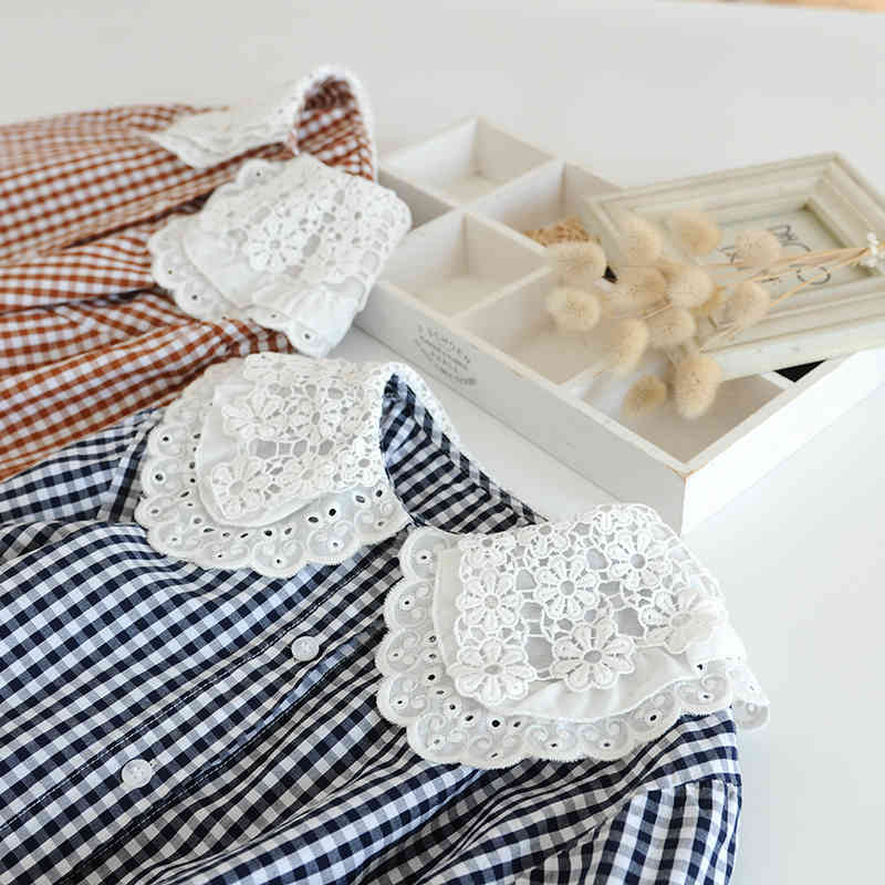 

Women's Blouses & Shirts Lamtrip Double Layers Lace Peter Pan Collar Plaid Long Sleeve Shirt Blouse 2021 Spring Fast Drop YCYA, Red