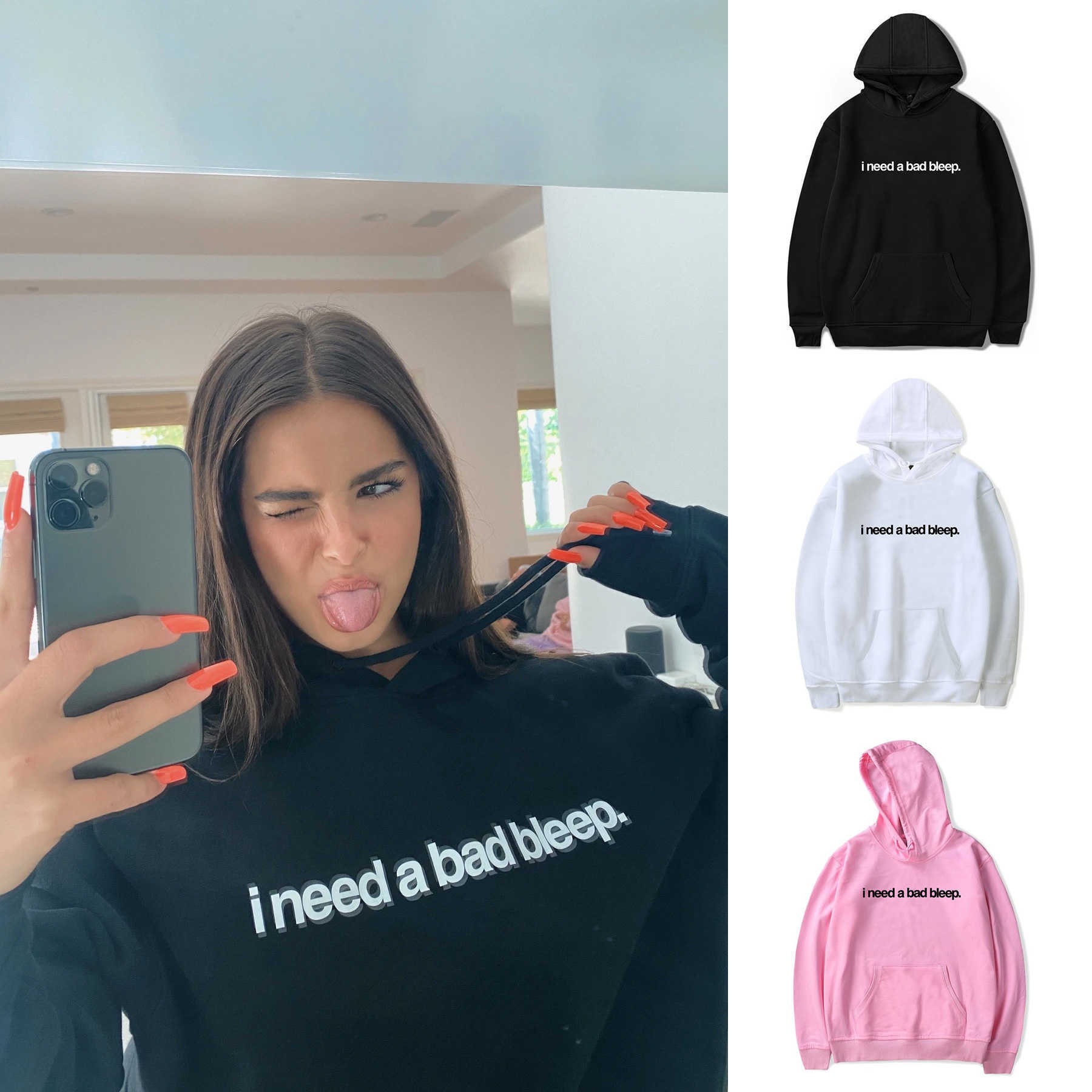 

Addison Rae: I Need a Bad Bleep Hoodies Sweatshirts Women/men Harajuku Hoodie Loose Unisex Pullover Tops Ins Tide Sexy Tracksuit X0610, Red