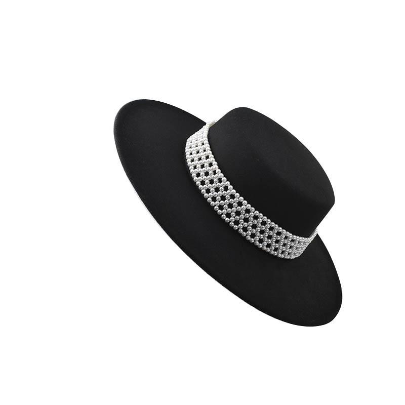 

Wide Brim Hats Hat Fedoras Pearl Chain Fedora Elegant Round Top For Women Party Autumn Wholesale, 12