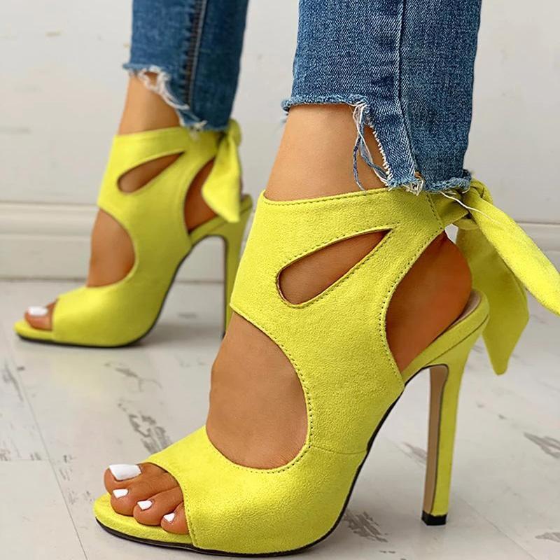 

Dress Shoes Heels Women 2021 Summer Sexy High Sandals Woman Fashion Ladies Ankle Strap Thin Heel, Yellow