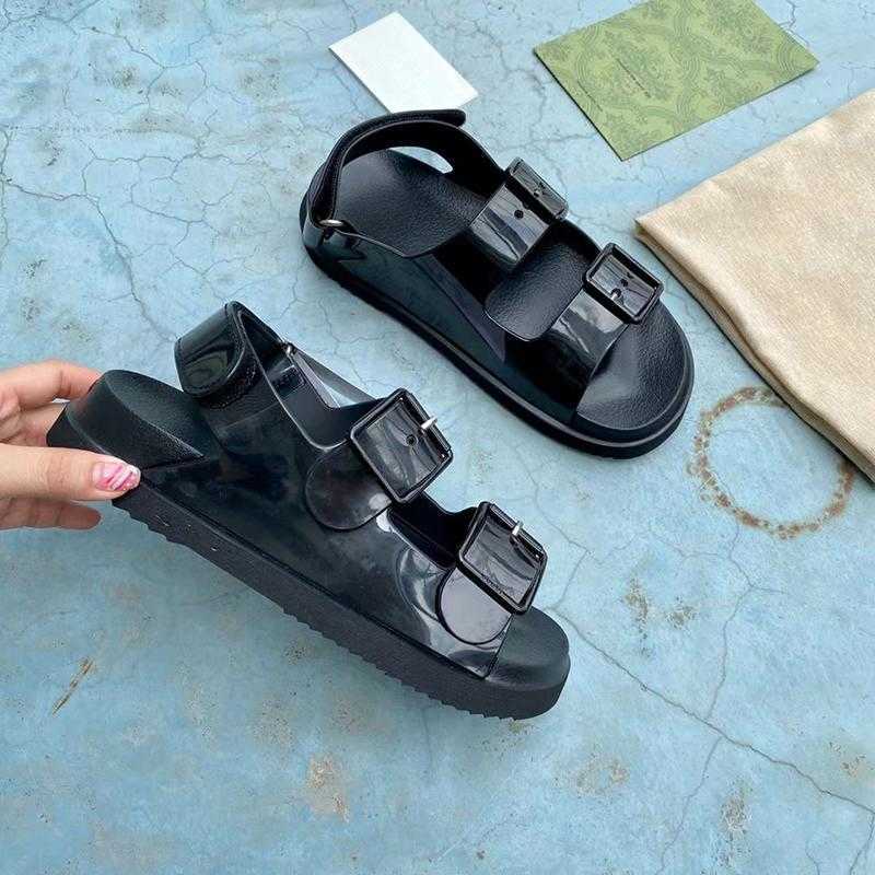 Women's Sandal Mini  Rubber Sandald Hook&Loop Flat Mule Designer Platform Shoes Jelly Adjustable Buckle Shoe With BOX