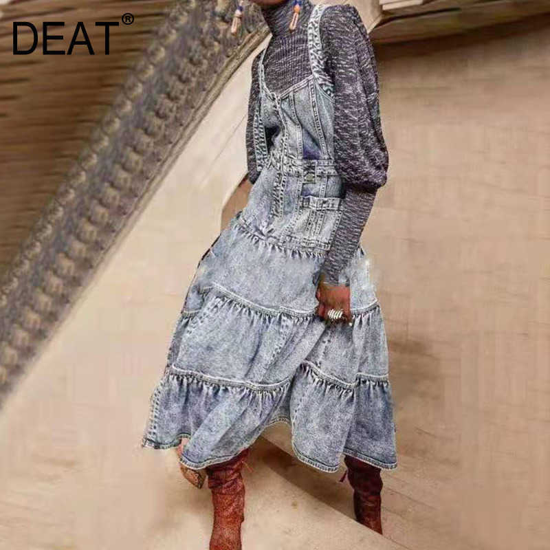 

[DEAT] strapless sleeveless strap fashion wash blue denim medium length mall goth sexy dress for women party summer 210527, Picture color