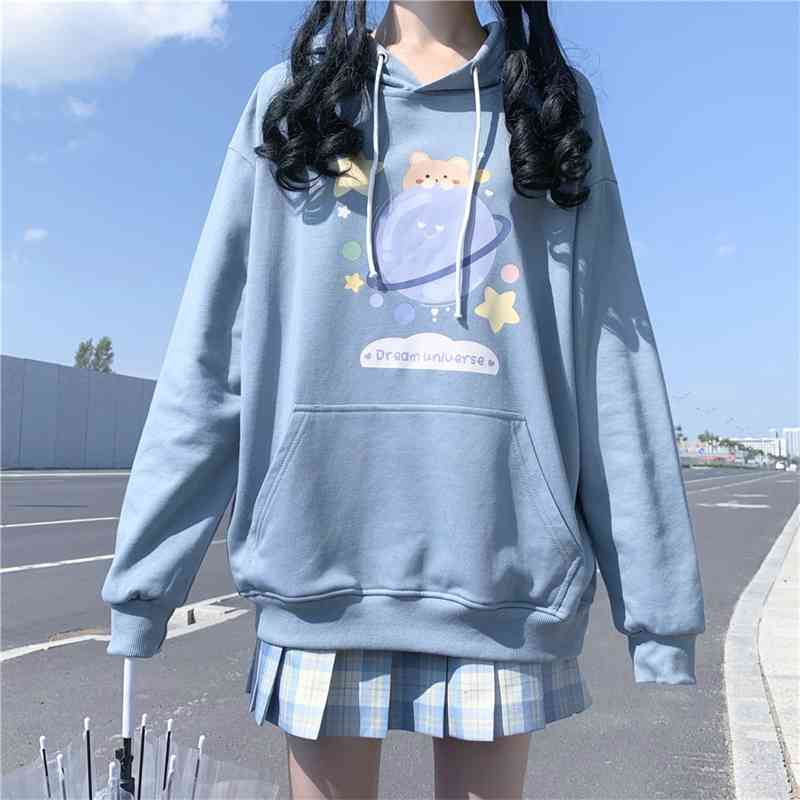 

Cartoon printed Hoodie 2021 new loose and lovely sweater student versatile autumn coat female, Black