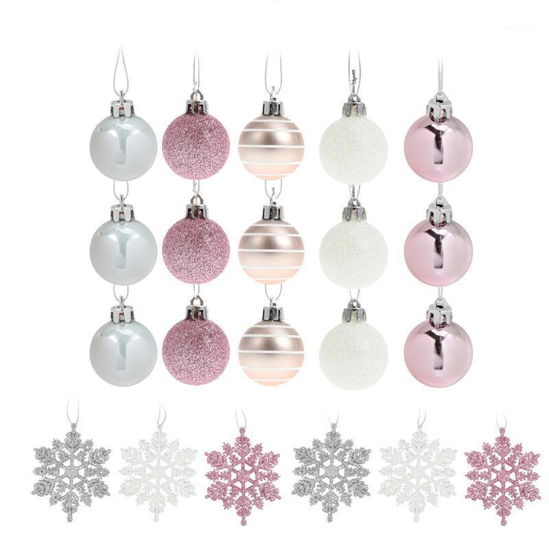 

Party Decoration 24Pcs Silver Pink Christmas Ball Snowflake Pendant Set Shaped Tree Hanging Ornament Decorations