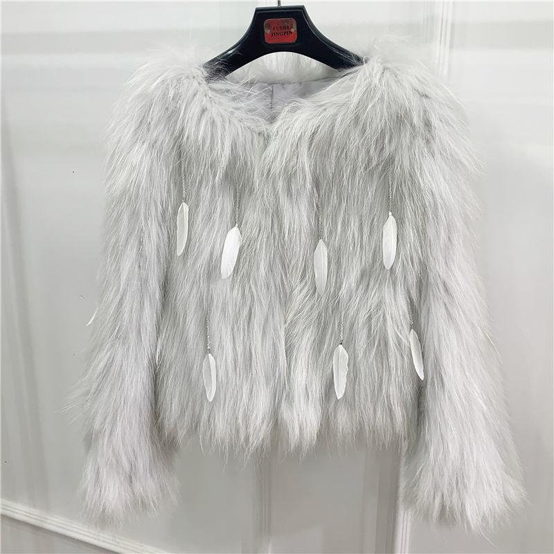 

Women's Fur & Faux 2022 Spring Winter Imitation Coat Women Temperamental Long Raccoon Dog Hair Woven Tassel Feather Slim Jacket Female, Black