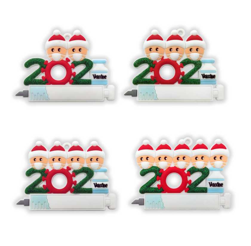 

2021 Christmas Ornament Decoration Quarantine Family of 2-5 Heads DIY Tree Pendant with Red Rope PVC FAST SHIP IN STOCK