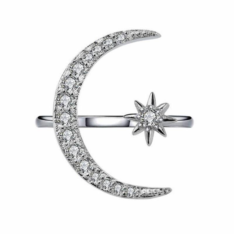 

wedding rings fashion simple multicolor diamond moon dress anillos hexagonal star ladies ring aesthetic jewelry matching joyas, Slivery;golden