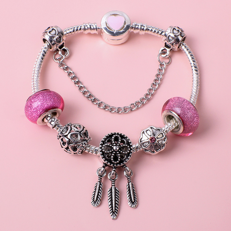 

Women's DIY Strands dream catcher bracelet pink coloured glaze lovely Bohemian love jewelry