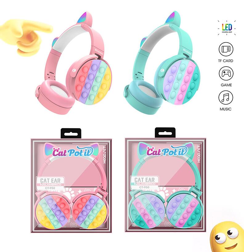 

CT-850 BLUETOOTH Headphones New Cute Rainbow earphones Bluetooth Stereo Headset Ultra-long Standby for Children, Pink