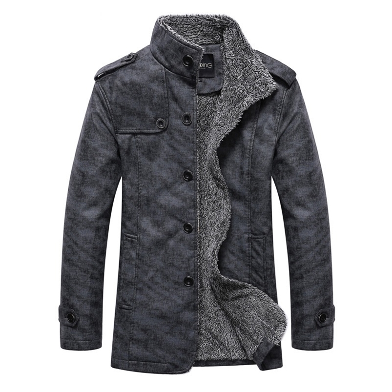 

Winter Warm Faux Leather Jacket Men Solid Long Sleeve PU Leather Coat Stand Collar Thick Slim Fit Men Jacket Trench Coats 211111, Grey