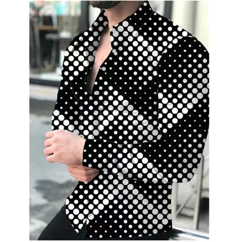 

Men's Shirt 2021 New design Long Sleeve Tees Tops Gradient Color Polka Dot Print Shirt Extra Large Single Shirt For Men, White