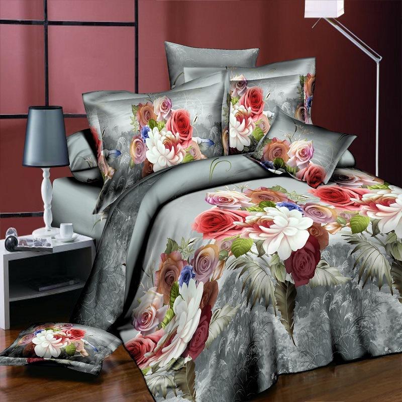 

Bedding Sets 3D Colorful Peony Rose Flower Cotton 4Pcs Duvet Cover Flat Sheet Pillowcase Bedclothes King Size High Quality32