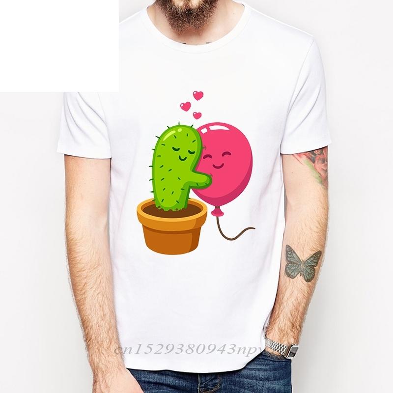 

Men' T-Shirts Est Cactus Hug Balloon Printed Men T-Shirt Short Sleeve Funny Cartoon Tops Classic Tee Cool Design T Shirts