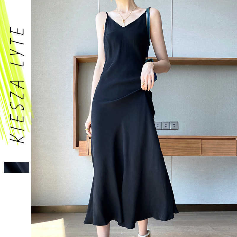 

Summer Sexy Dress Vintage Womens Evening Party Night Club V Neck Black Rayon Silky Satin Dresses 210608