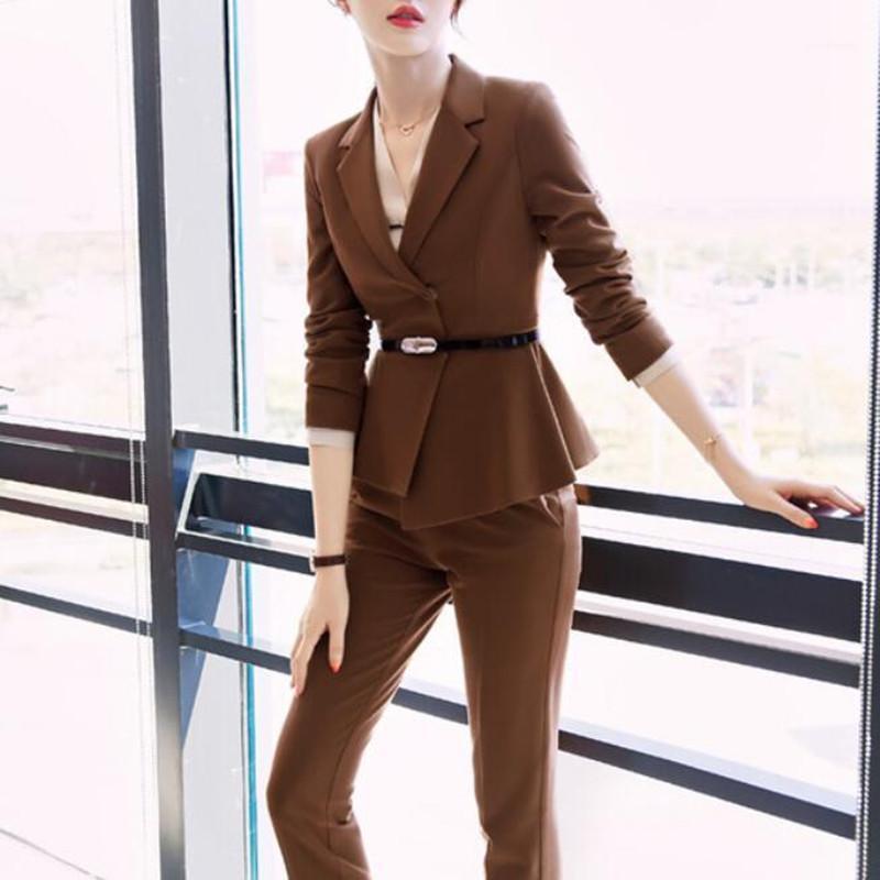 

Pant Suits For Women Set 2021 Office Ladies Wear Formal Work Long Sleeve Blazer Jacket Pants Elegant Pantsuits Plus Size XXXL1, Black