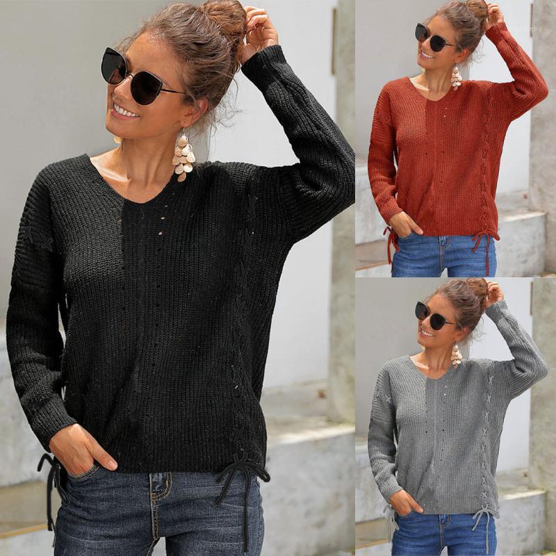 

Women's Sweaters Women Solid Sweater Casual O-Neck Knitted Hollow Out Long Sleeve Top Fashion High Quality Comfortable Ladies, White;black
