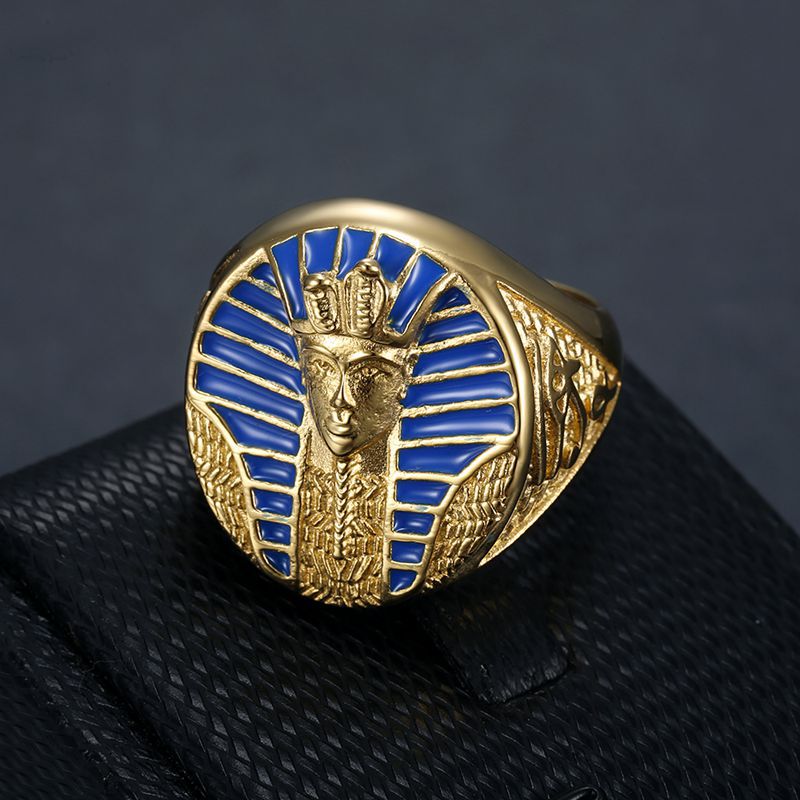 

Blue rubber Egyptian pharaoh Eye of Horus Ankh Band Rings titanium steel men's domineering classic fashion luxury wedding anniversary birthday gift jewelry