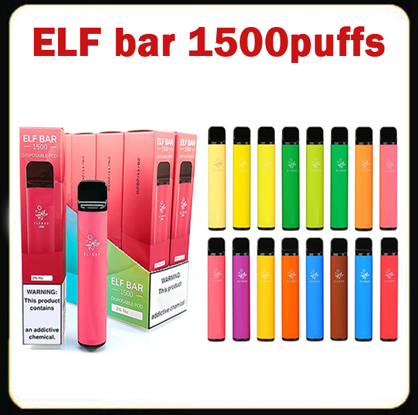 

ELF BAR 1500 Puffs Disposable E cigarettes Vape Pen 4.8ml 2% Prefilled Cartridge Pod Device 850mAh Battey Adjustable Vaporizer elfbar geek